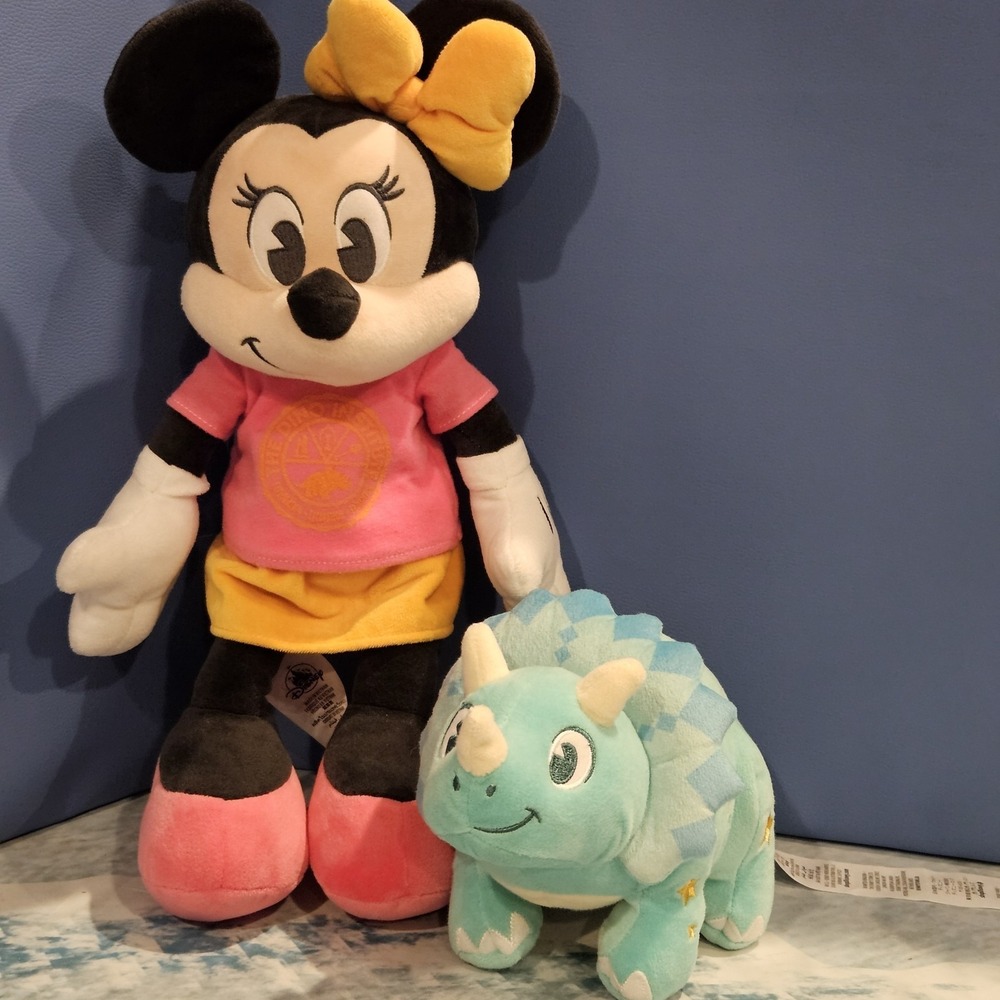 Disney Parks Animal Kingdom Dinoland Minnie Mouse Plush & Triceratops Retired
